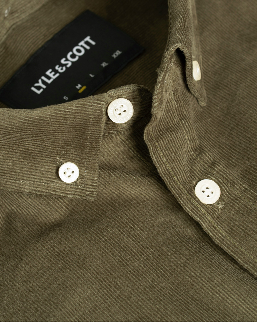 Herr | Skjortor | Lyle & Scott | Baby Corduroy Shirt Olive Green