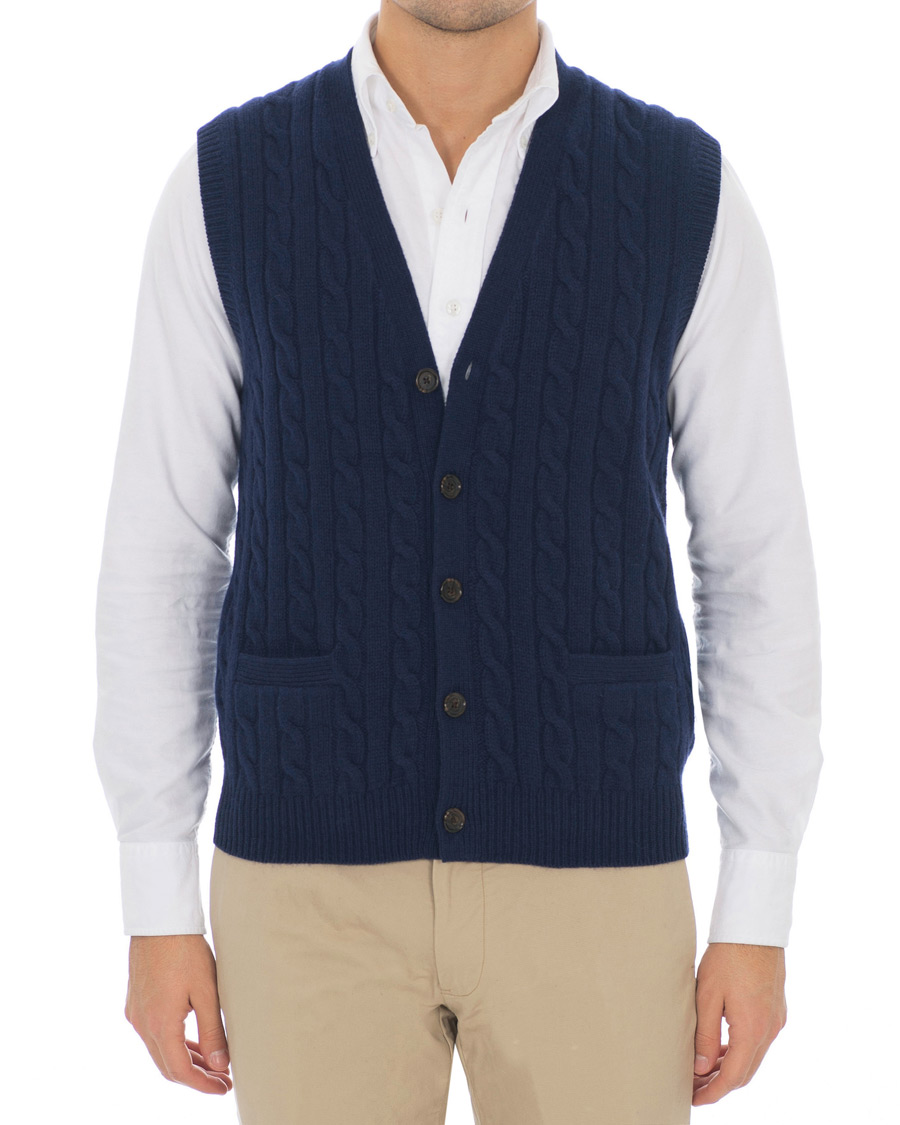 Herr | Tröjor | Polo Ralph Lauren | Cotton Cashmere Cable Slipover Newport Navy