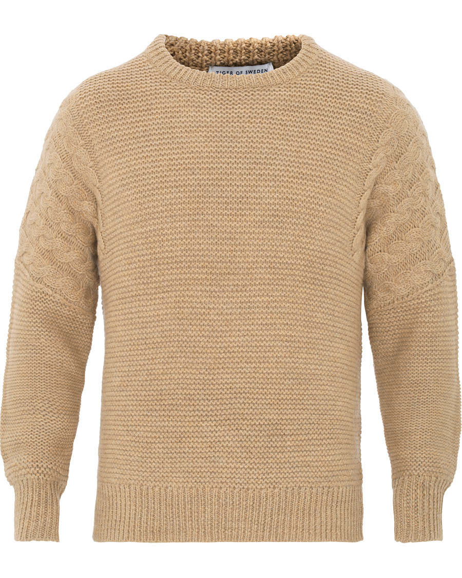 Herr | Tröjor | Tiger of Sweden | Pike Wool Structured Knitted Sweatshirt Beige