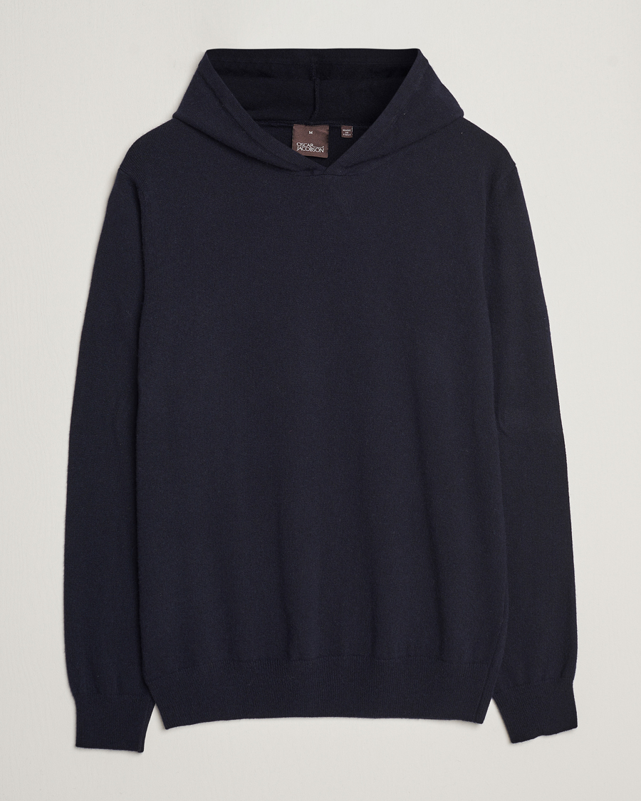 Herr | Tröjor | Oscar Jacobson | Pascal Wool/Cashmere Hoodie Navy