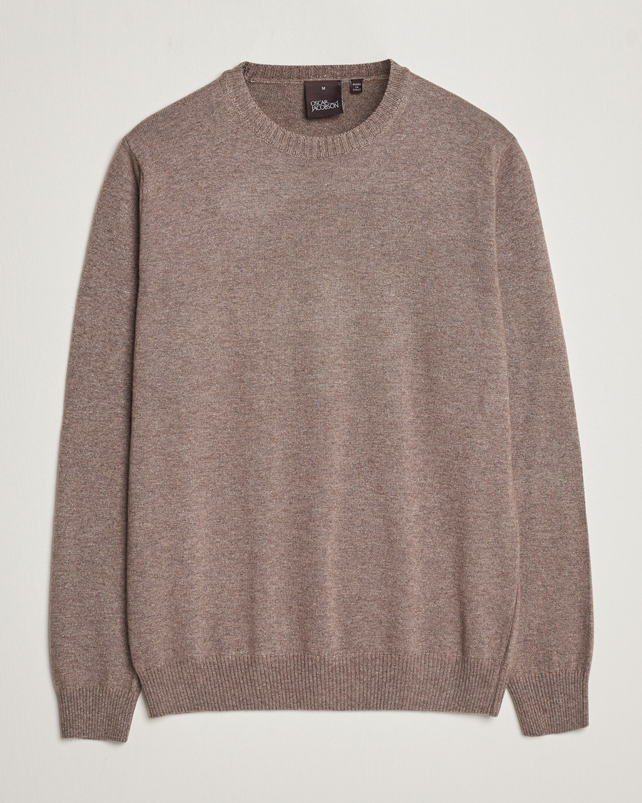 Herr | Tröjor | Oscar Jacobson | Valter Wool/Cashmere Round Neck Light Brown