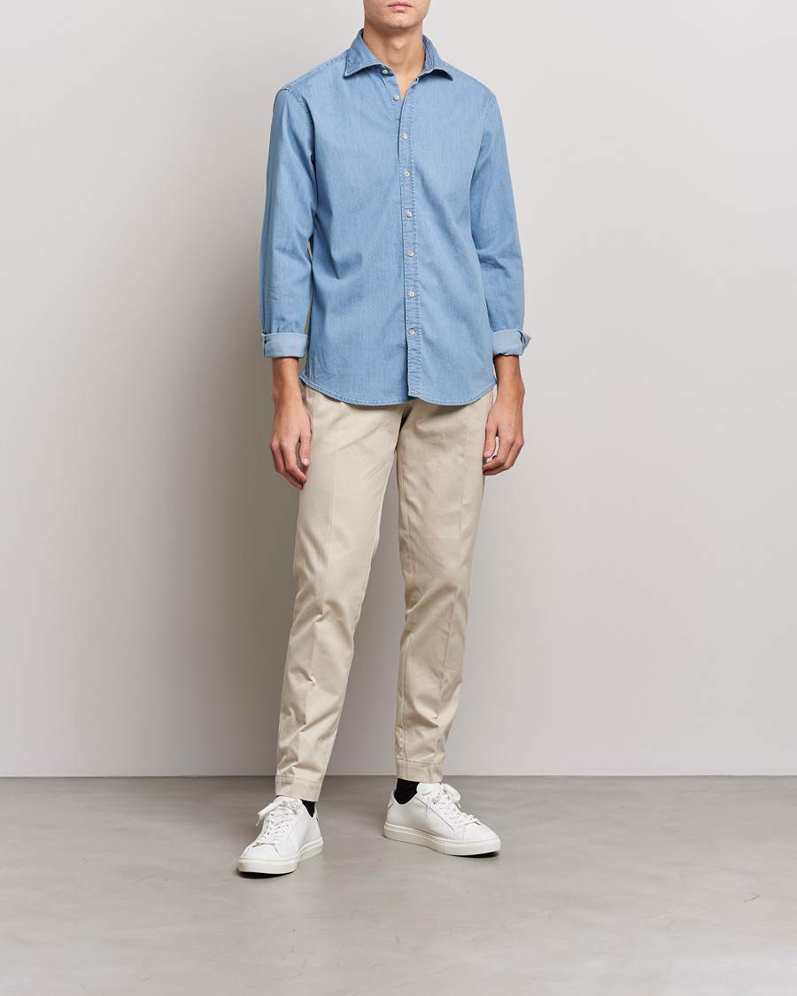 Herr | Skjortor | Stenströms | Fitted Body Garment Washed Shirt Light Denim