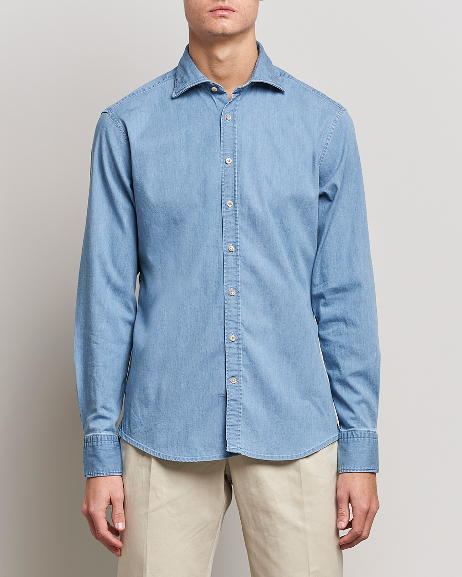 Herr | Business & Beyond | Stenströms | Fitted Body Garment Washed Shirt Light Denim