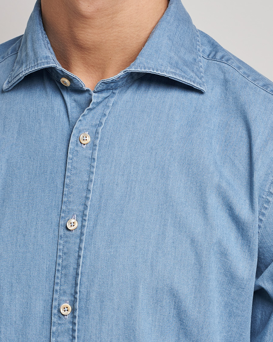 Herr | Skjortor | Stenströms | Fitted Body Garment Washed Shirt Light Denim