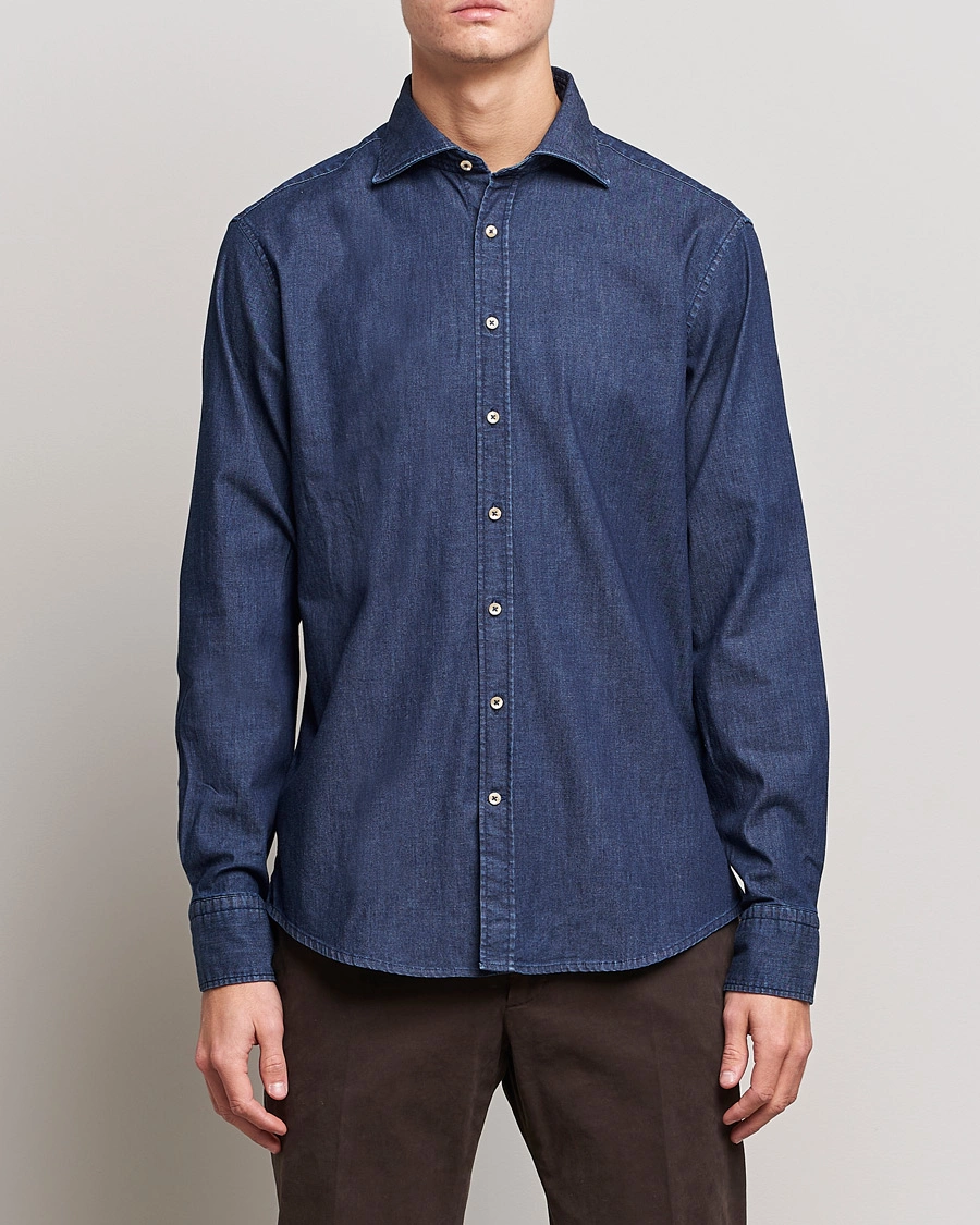 Herr |  | Stenströms | Fitted Body Garment Washed Shirt Dark Denim