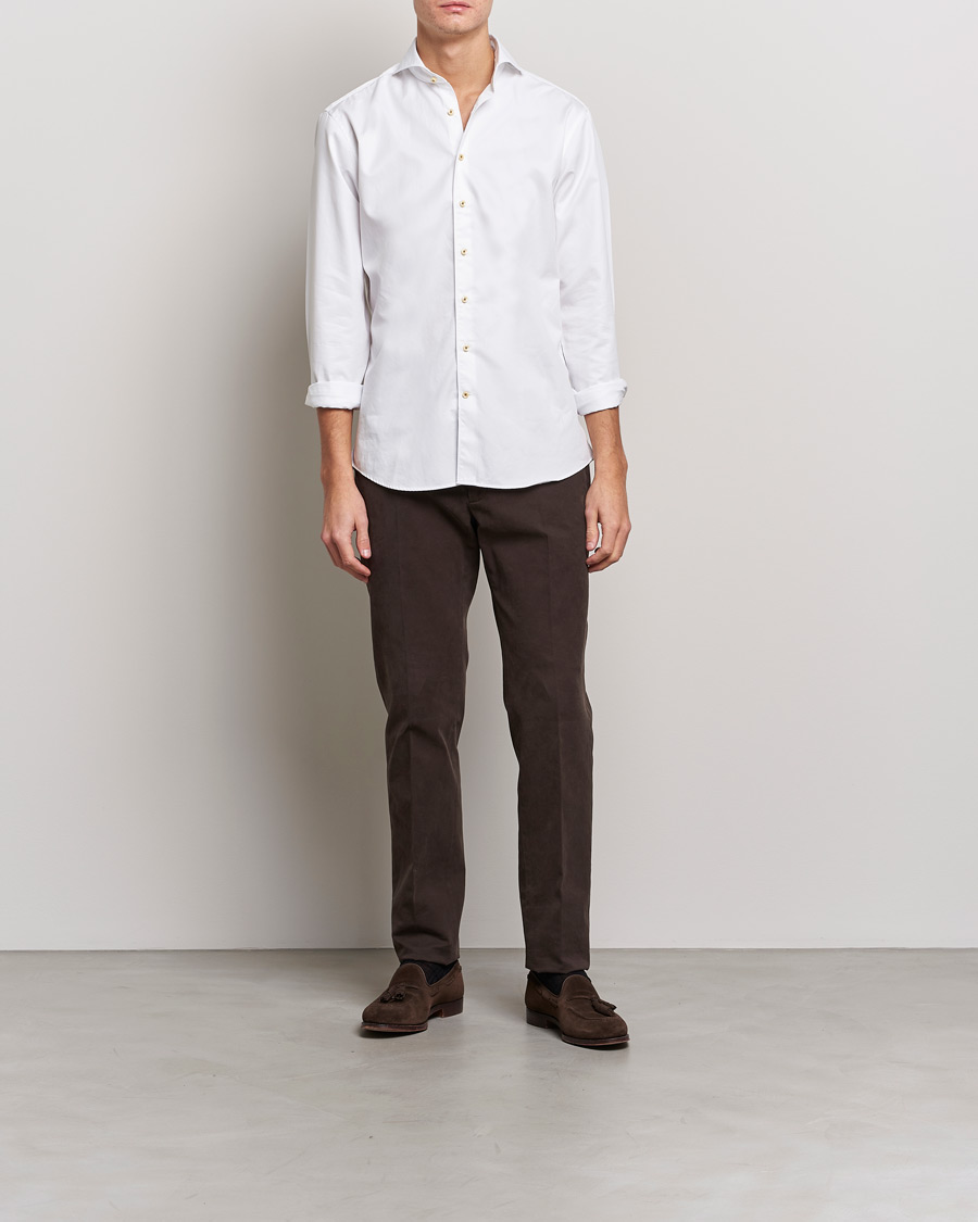 Herr | Skjortor | Stenströms | Fitted Body Washed Cotton Plain Shirt White