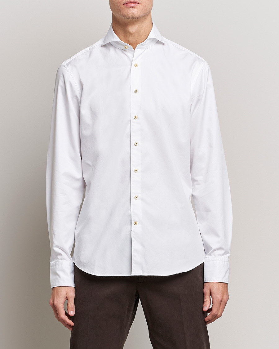 Herr | Stenströms | Stenströms | Fitted Body Washed Cotton Plain Shirt White