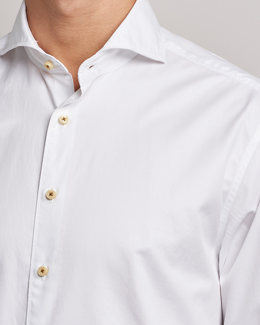 Herr | Skjortor | Stenströms | Fitted Body Washed Cotton Plain Shirt White