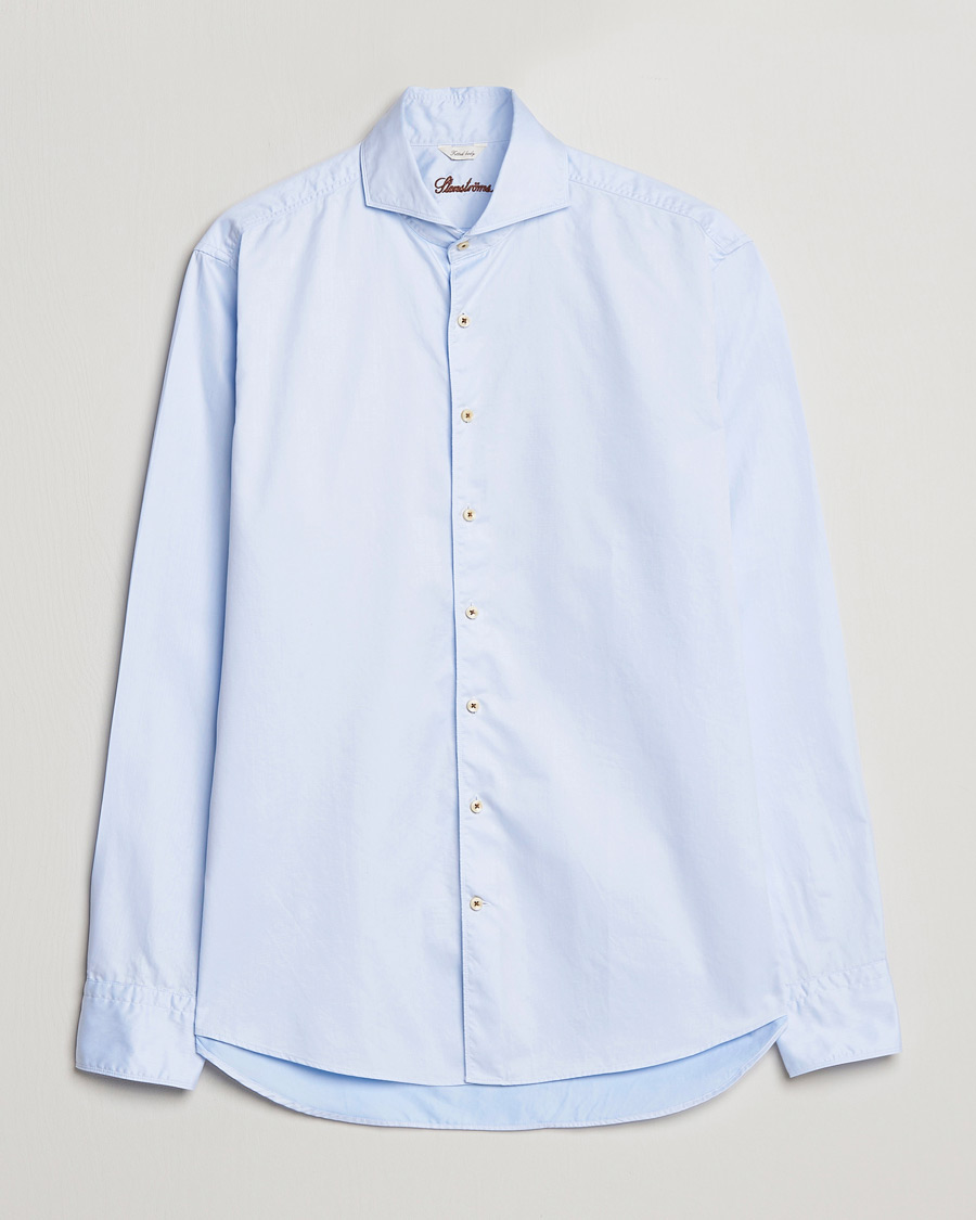 Herr | Skjortor | Stenströms | Fitted Body Washed Cotton Plain Shirt Light Blue