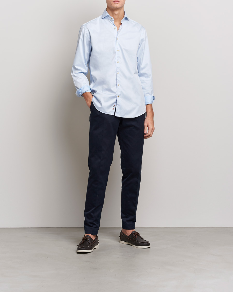 Herr | Stenströms | Stenströms | Fitted Body Washed Cotton Plain Shirt Light Blue
