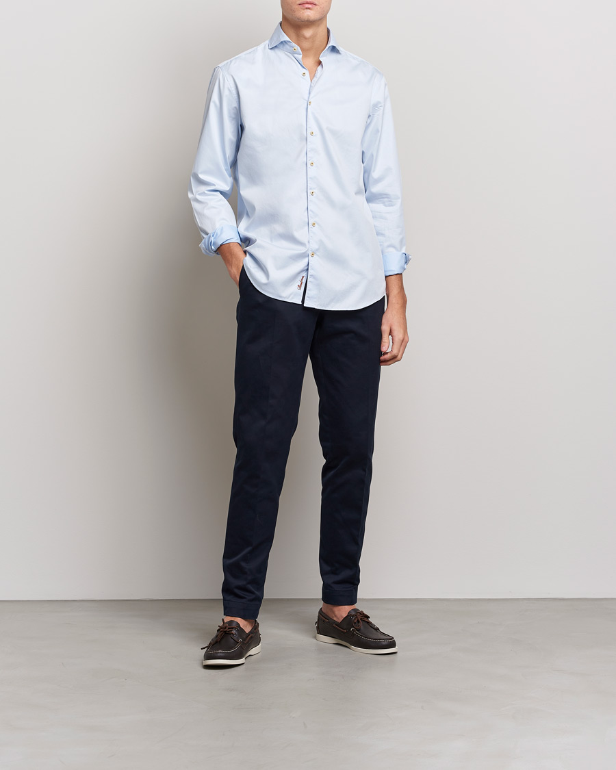 Herr | Skjortor | Stenströms | Fitted Body Washed Cotton Plain Shirt Light Blue