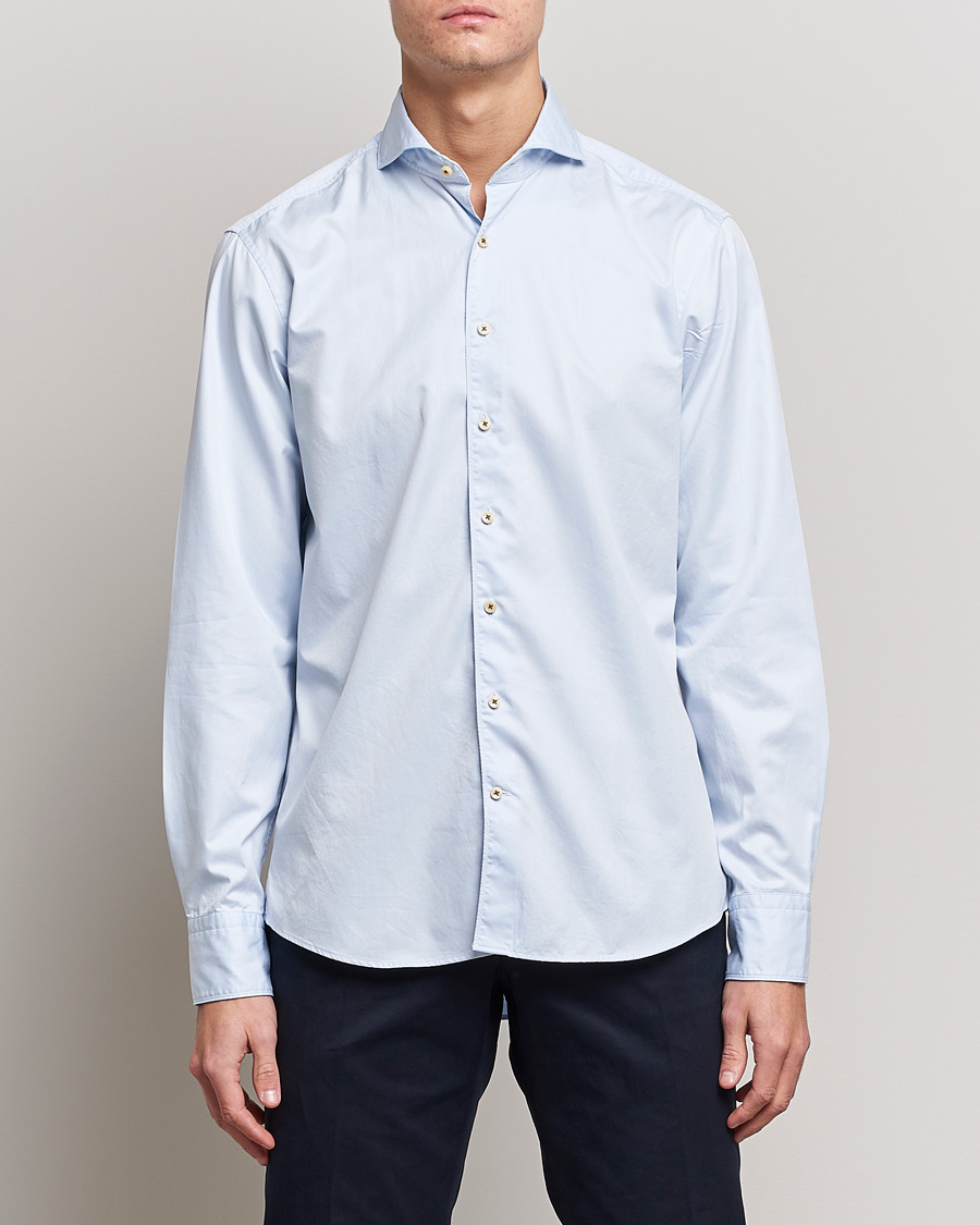 Herr |  | Stenströms | Fitted Body Washed Cotton Plain Shirt Light Blue