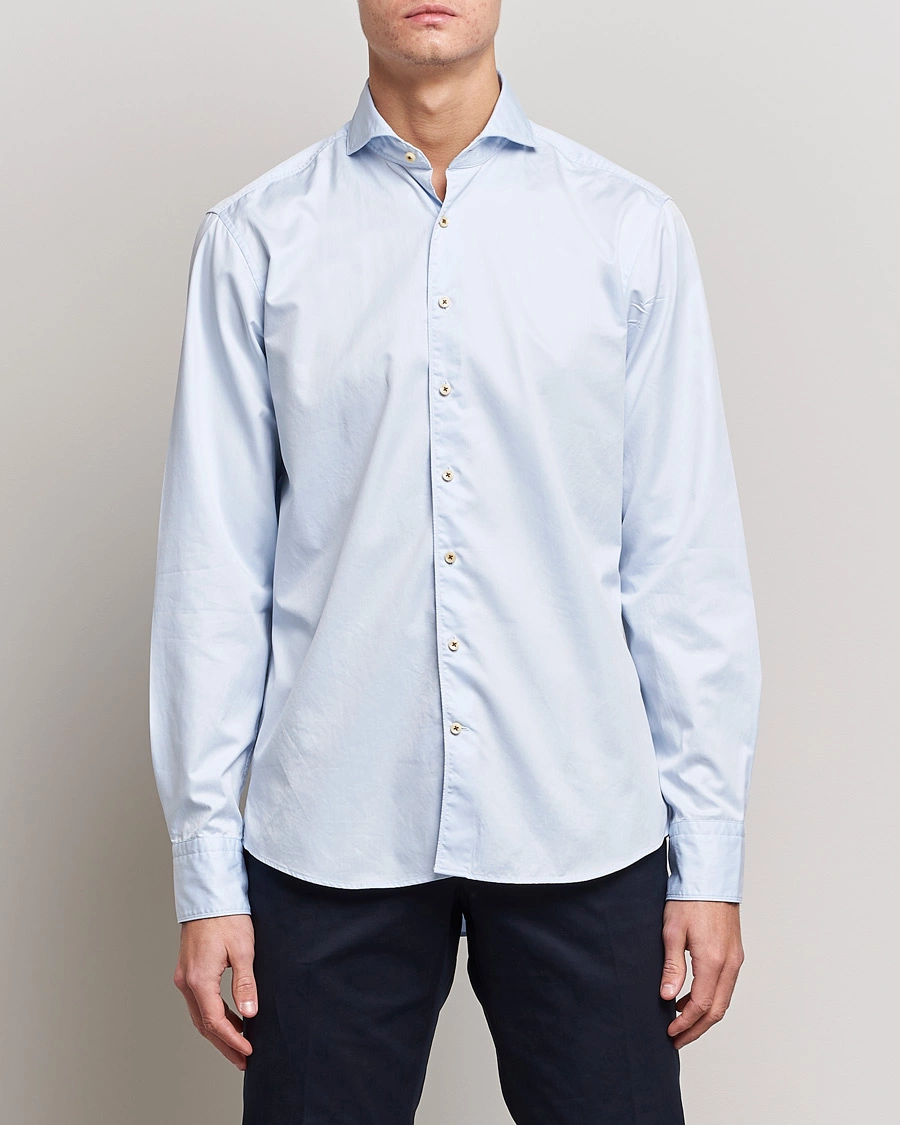 Herre |  | Stenströms | Fitted Body Washed Cotton Plain Shirt Light Blue