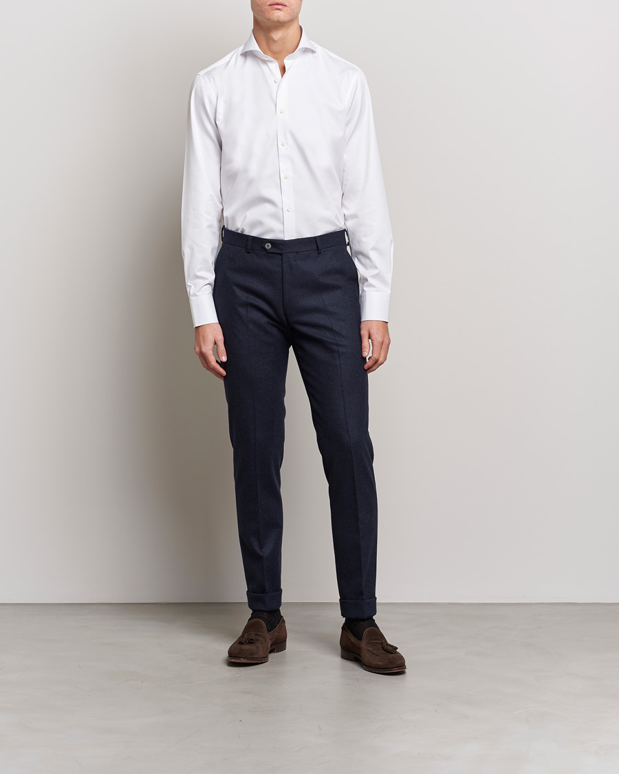 Herr | Businesskjortor | Stenströms | Fitted Body Extreme Cut Away Shirt White