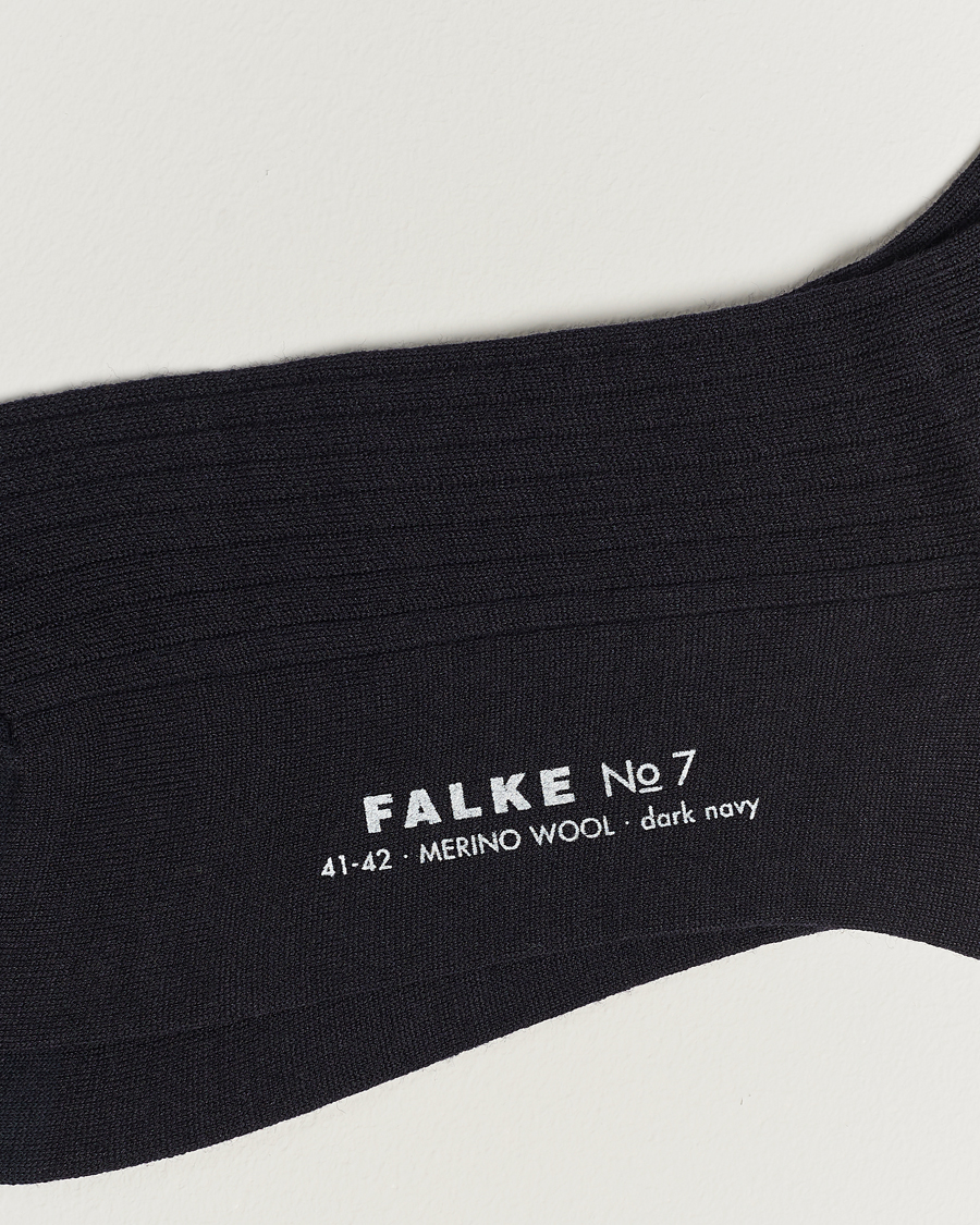 Herr | Underkläder | Falke | No. 7 Finest Merino Ribbed Socks Dark Navy