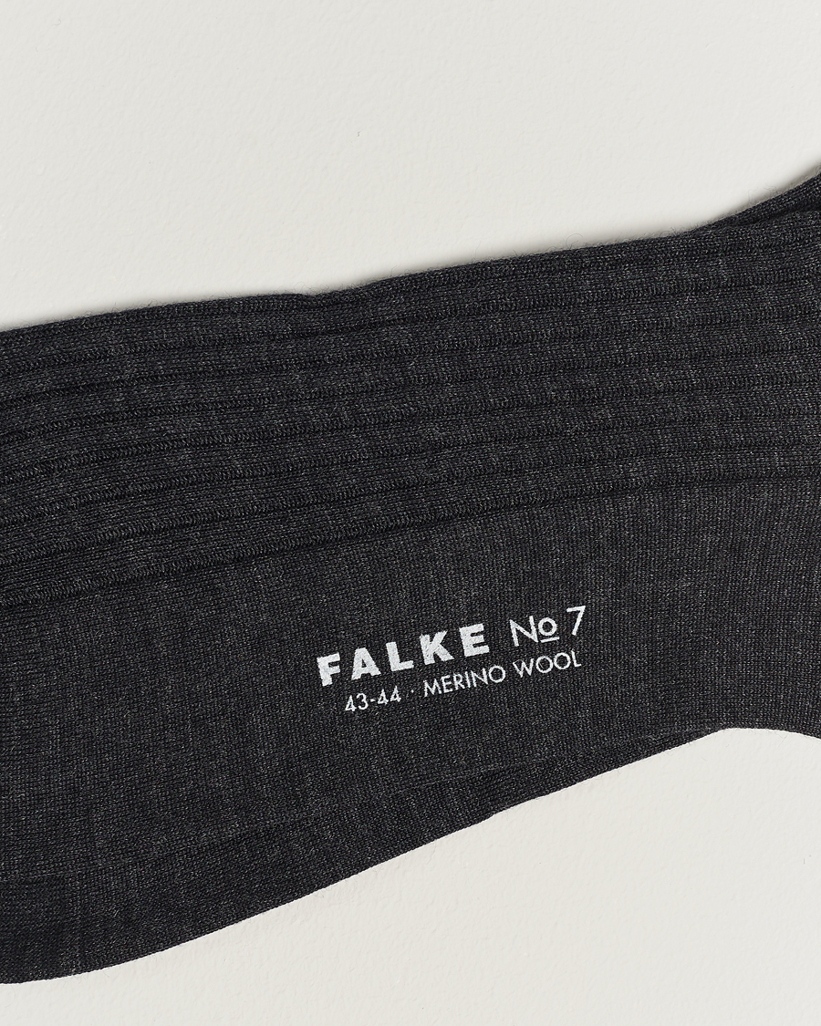 Herr | Kläder | Falke | No. 7 Finest Merino Ribbed Socks Anthracite Melange