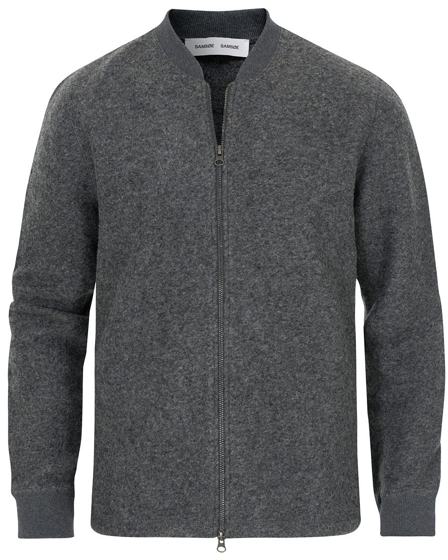 Herr | Tröjor | Samsøe Samsøe | Samsøe & Samsøe Allaro Full Zip Wool Cardigan Dark Grey Melange