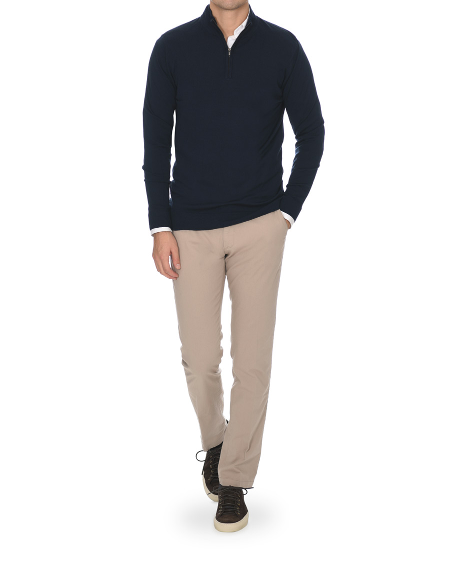 Herr |  | Sunspel | Merino Half Zip Sweater Light Navy