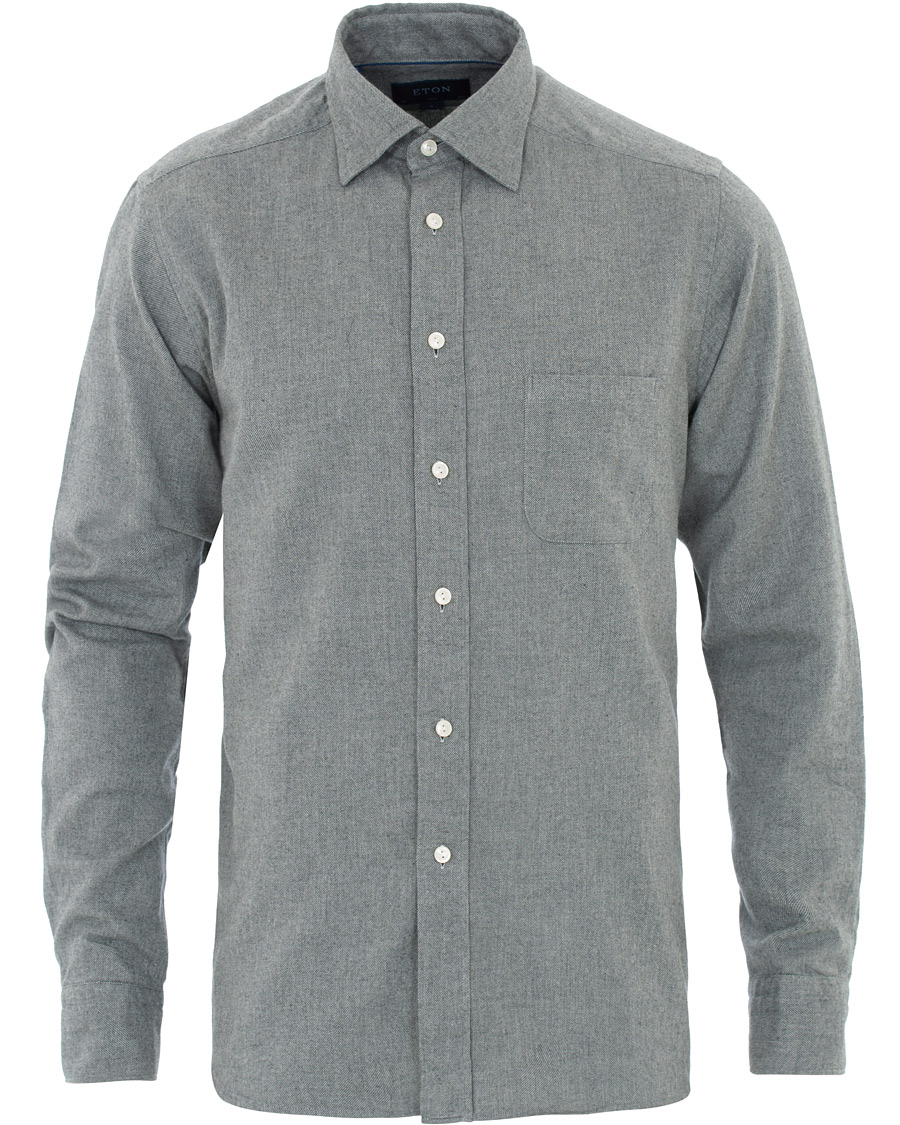 Herr | Skjortor | Eton | Slim Fit Flannel Button Under Shirt Light Grey