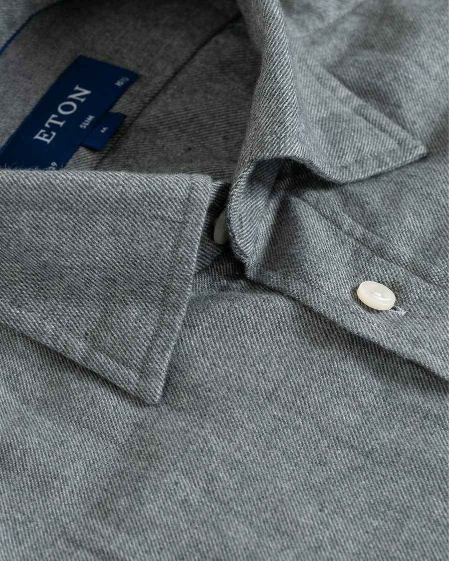 Herr | Skjortor | Eton | Slim Fit Flannel Button Under Shirt Light Grey