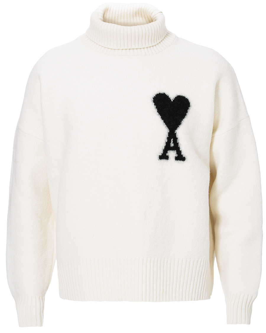 Herr | Tröjor | AMI | Oversize Logo Wool Turtleneck Off White