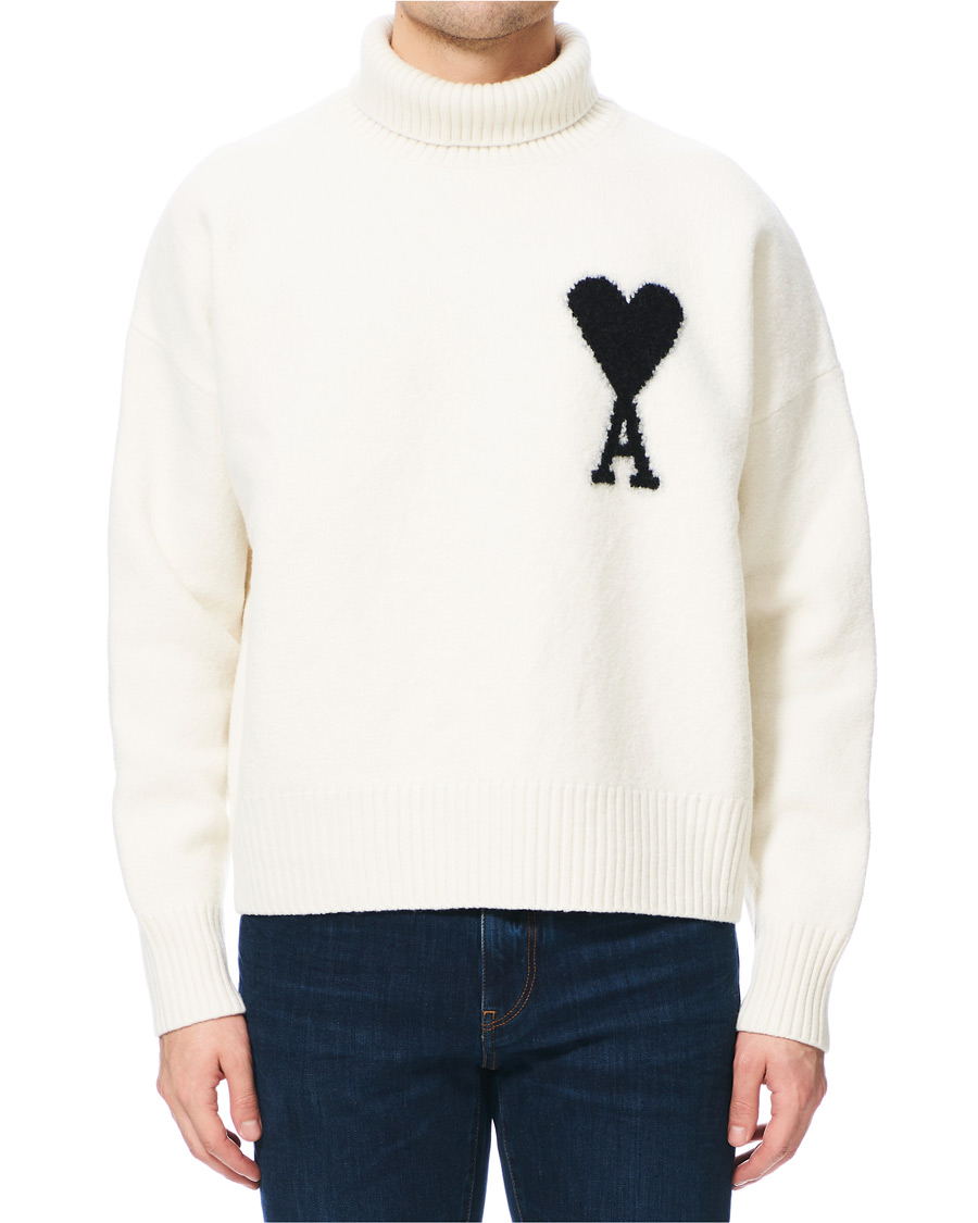 Herr | Tröjor | AMI | Oversize Logo Wool Turtleneck Off White