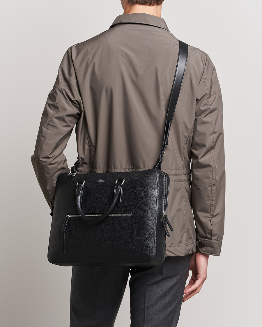 Herr | Best of British | Smythson | Ludlow Slim Briefcase With Zip Front Black