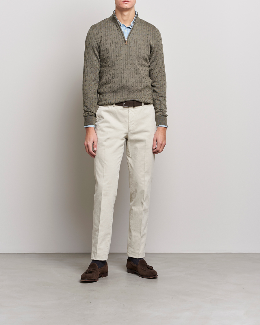 Herr | Tröjor | Stenströms | Merino Wool Cable Half Zip Olive
