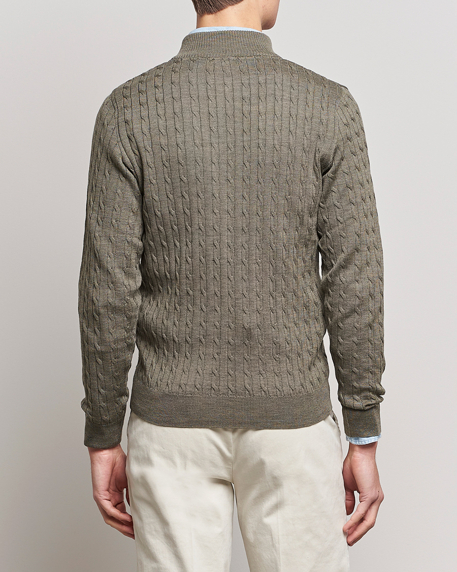 Herr | Tröjor | Stenströms | Merino Wool Cable Half Zip Olive