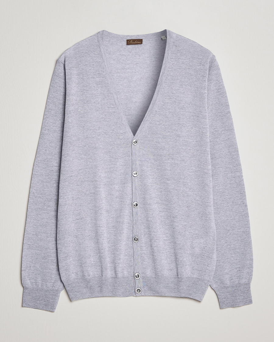 Herr | Tröjor | Stenströms | Merino Zegna Knitted Cardigan Light Grey