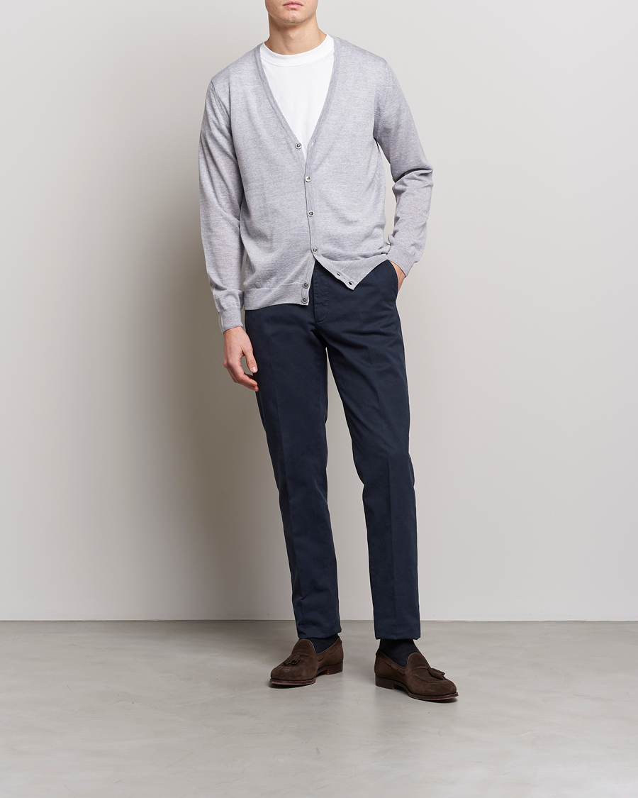 Herr | Tröjor | Stenströms | Merino Zegna Knitted Cardigan Light Grey