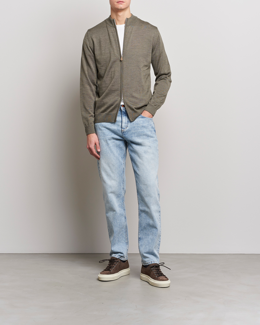 Herr | Tröjor | Stenströms | Merino Full Zip Olive
