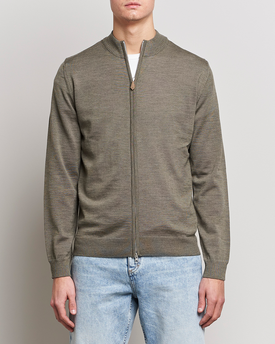 Herr | Tröjor | Stenströms | Merino Full Zip Olive