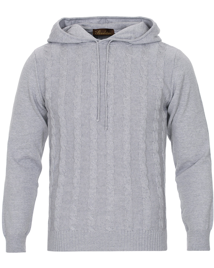 Herr | Tröjor | Stenströms | Merino Wool Cable Hoodie Grey