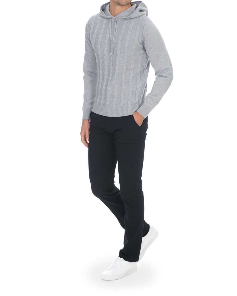 Herr | Tröjor | Stenströms | Merino Wool Cable Hoodie Grey