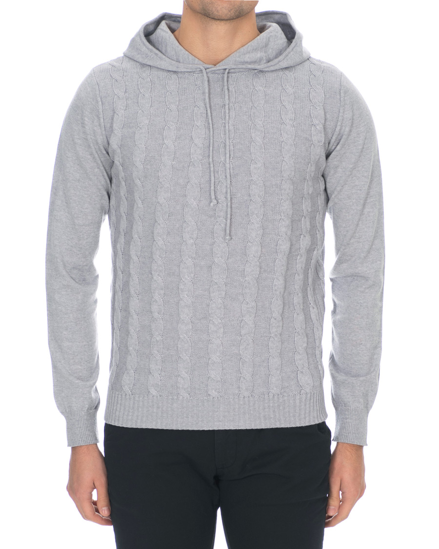 Herr | Tröjor | Stenströms | Merino Wool Cable Hoodie Grey