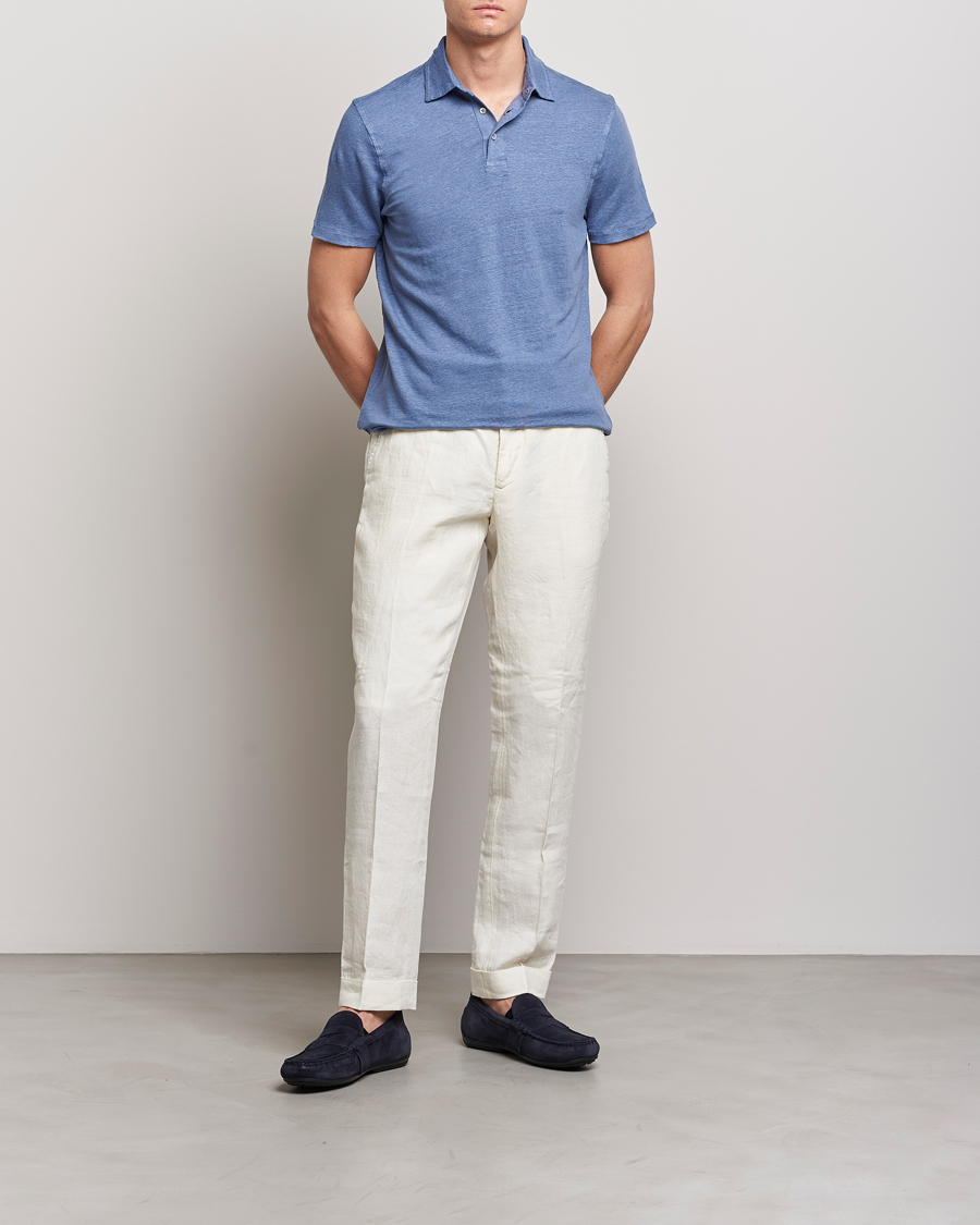 Herr | Pikéer | Stenströms | Linen Polo Shirt Mid Blue