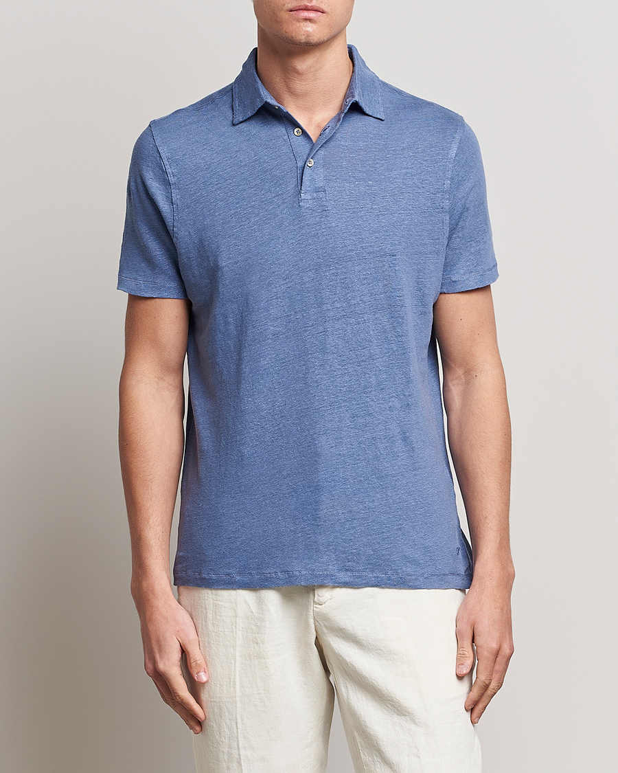 Herr | Kortärmade pikéer | Stenströms | Linen Polo Shirt Mid Blue