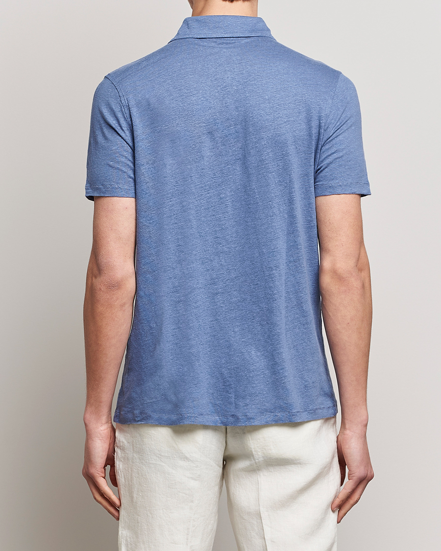 Herr | Pikéer | Stenströms | Linen Polo Shirt Mid Blue