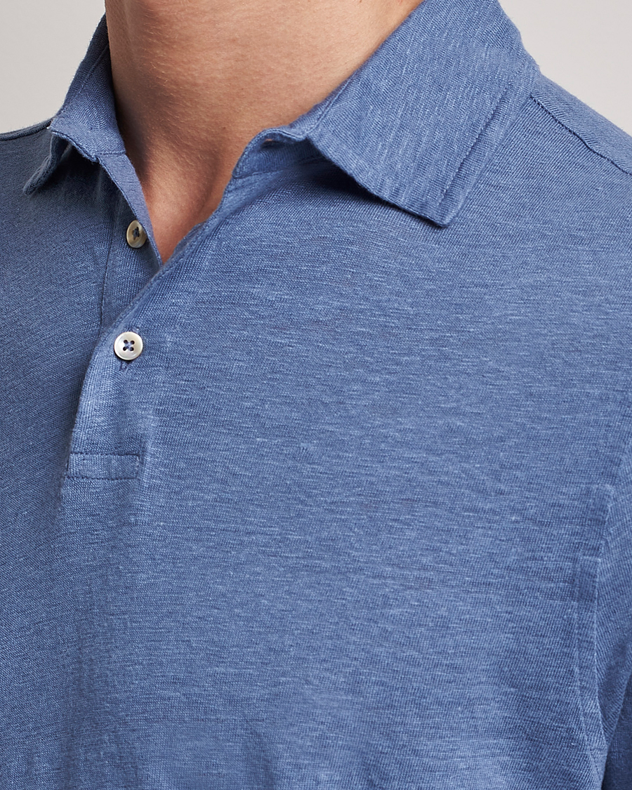Herr | Pikéer | Stenströms | Linen Polo Shirt Mid Blue