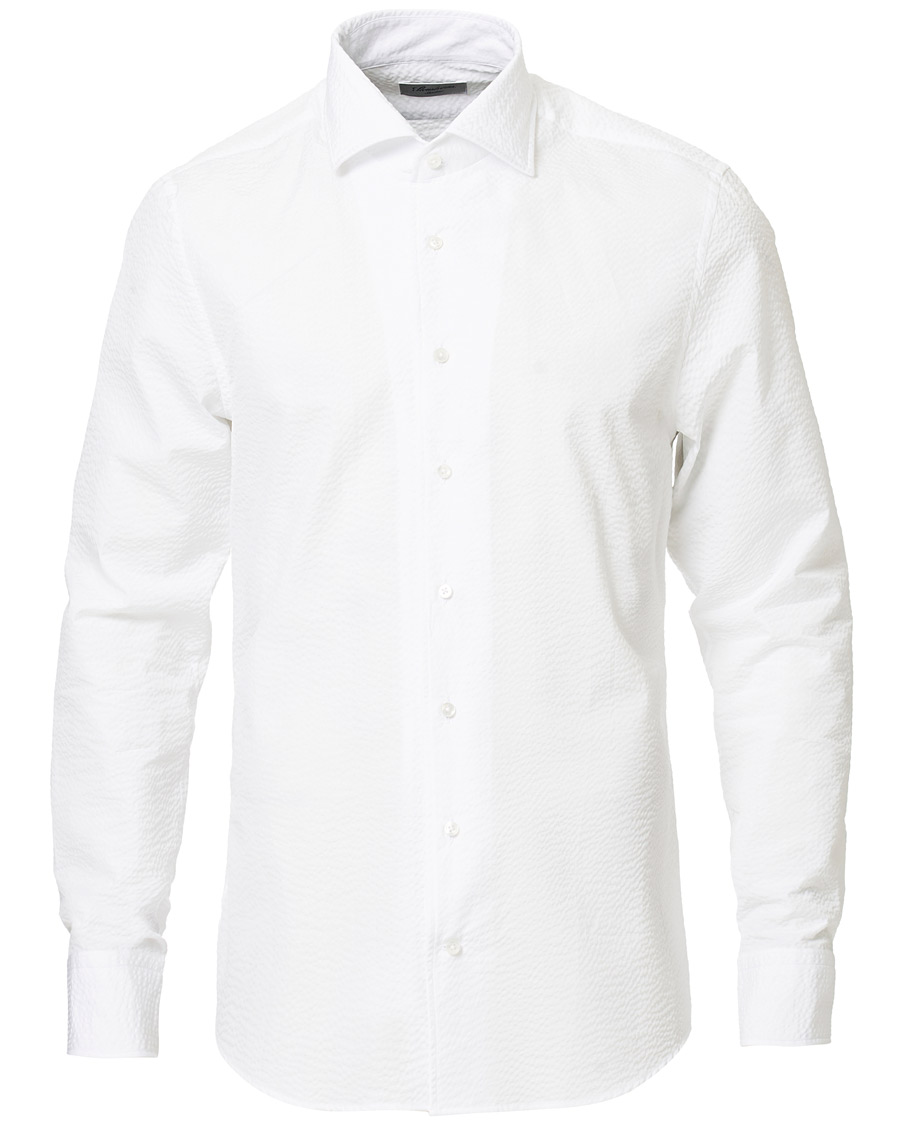 Herr | Skjortor | Stenströms | Slimline Seersucker One Piece Collar Shirt White