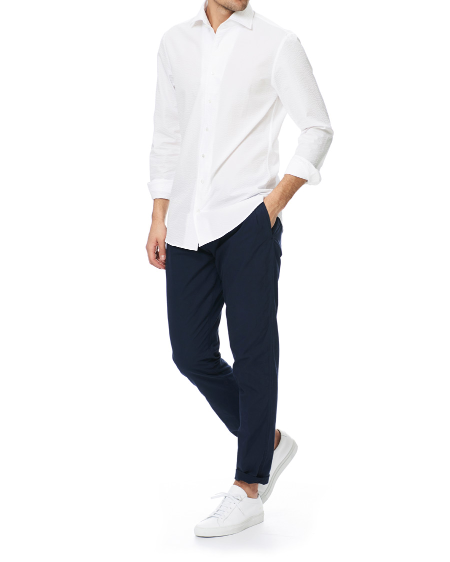 Herr | Skjortor | Stenströms | Slimline Seersucker One Piece Collar Shirt White
