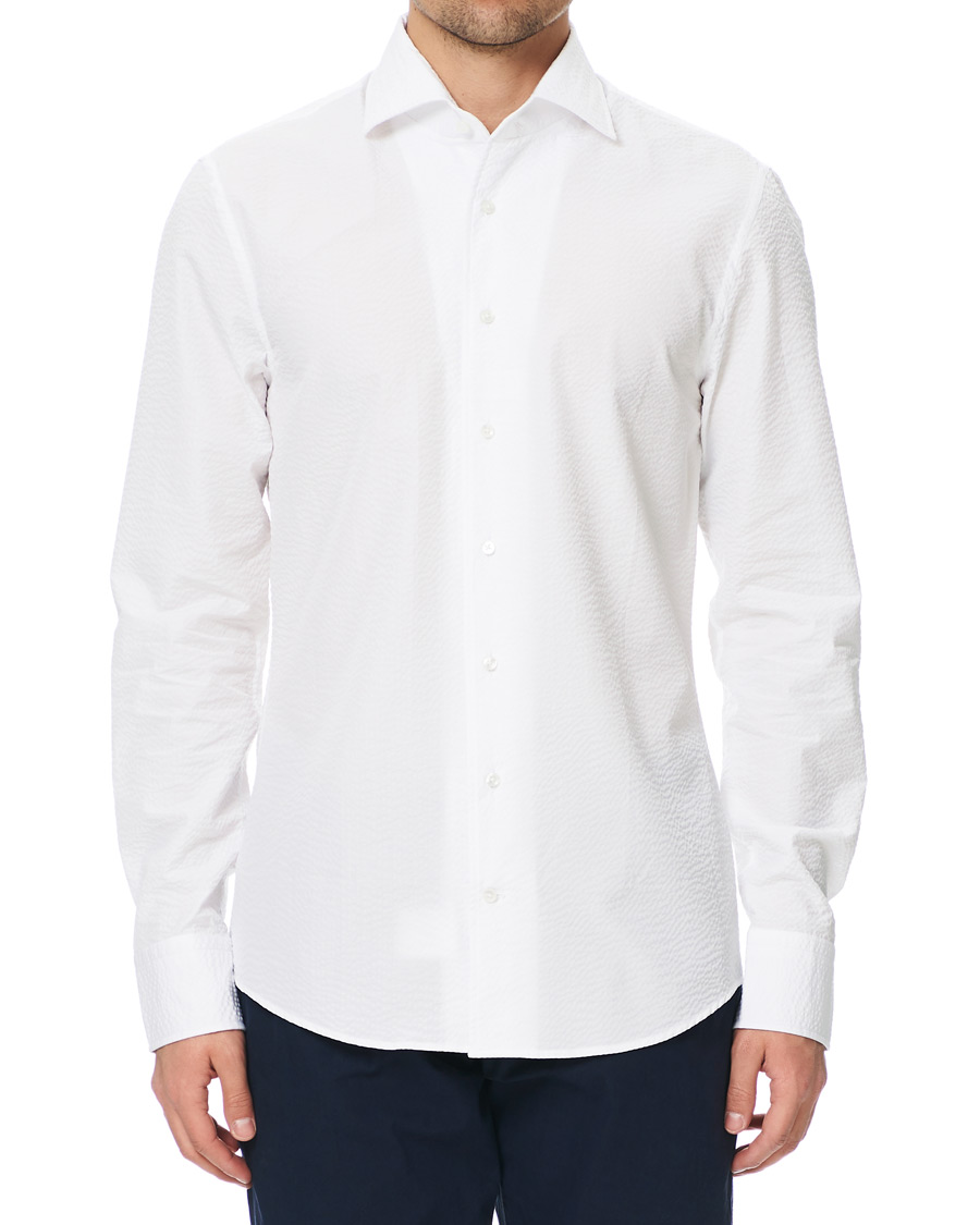 Herr | Skjortor | Stenströms | Slimline Seersucker One Piece Collar Shirt White