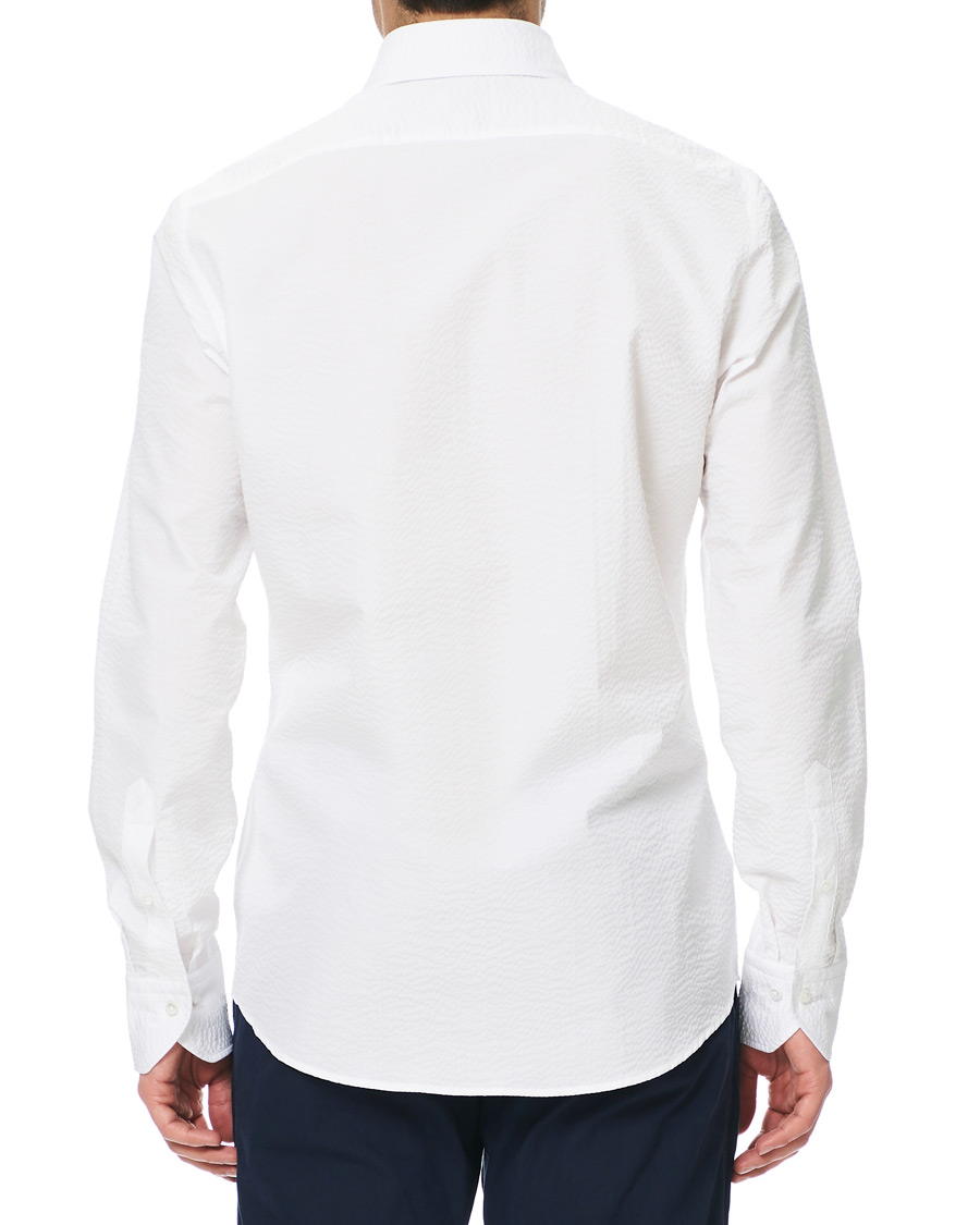 Herr | Skjortor | Stenströms | Slimline Seersucker One Piece Collar Shirt White