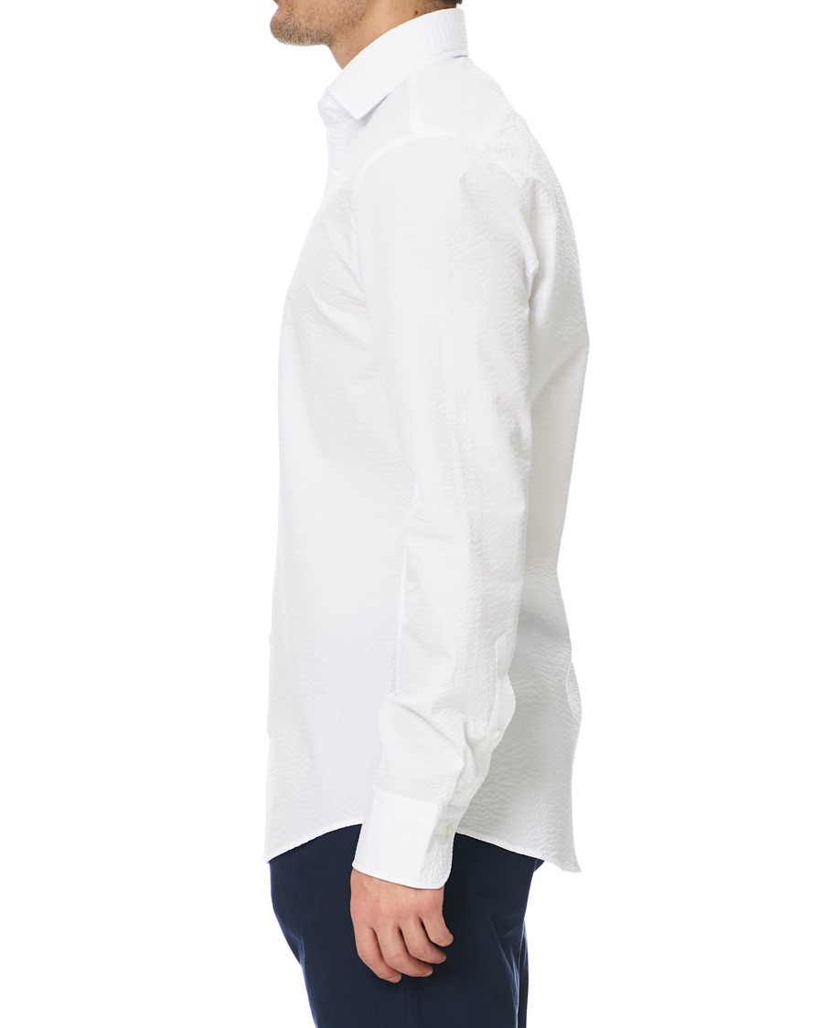 Herr | Skjortor | Stenströms | Slimline Seersucker One Piece Collar Shirt White