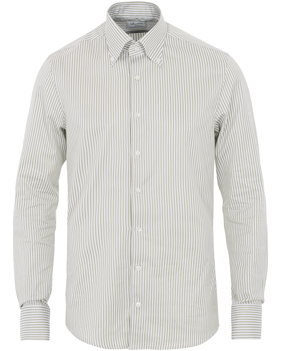 Herr | Skjortor | Stenströms | Slimline Striped Twill Button Down Shirt Green