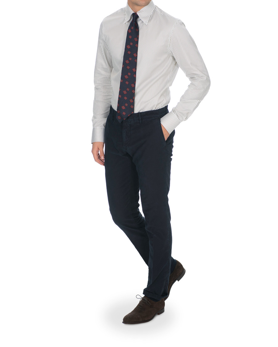 Herr | Skjortor | Stenströms | Slimline Striped Twill Button Down Shirt Green