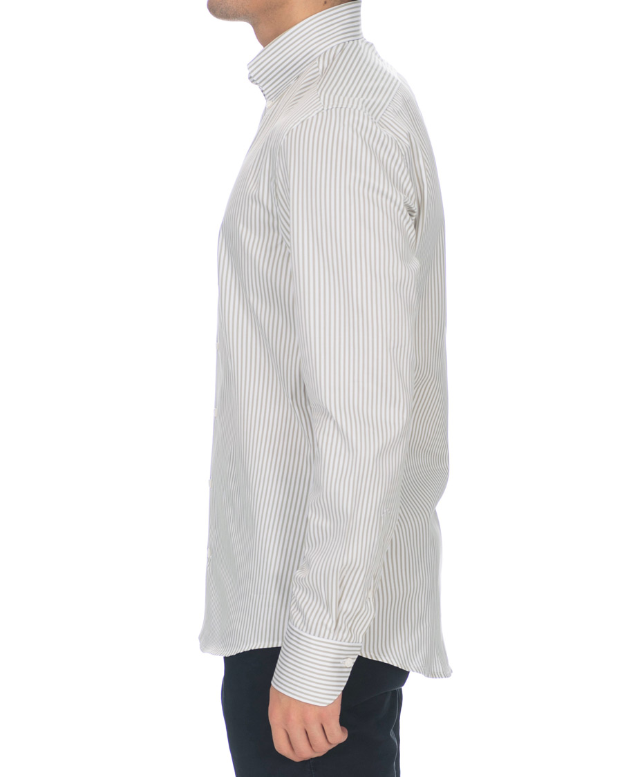 Herr | Skjortor | Stenströms | Slimline Striped Twill Button Down Shirt Green