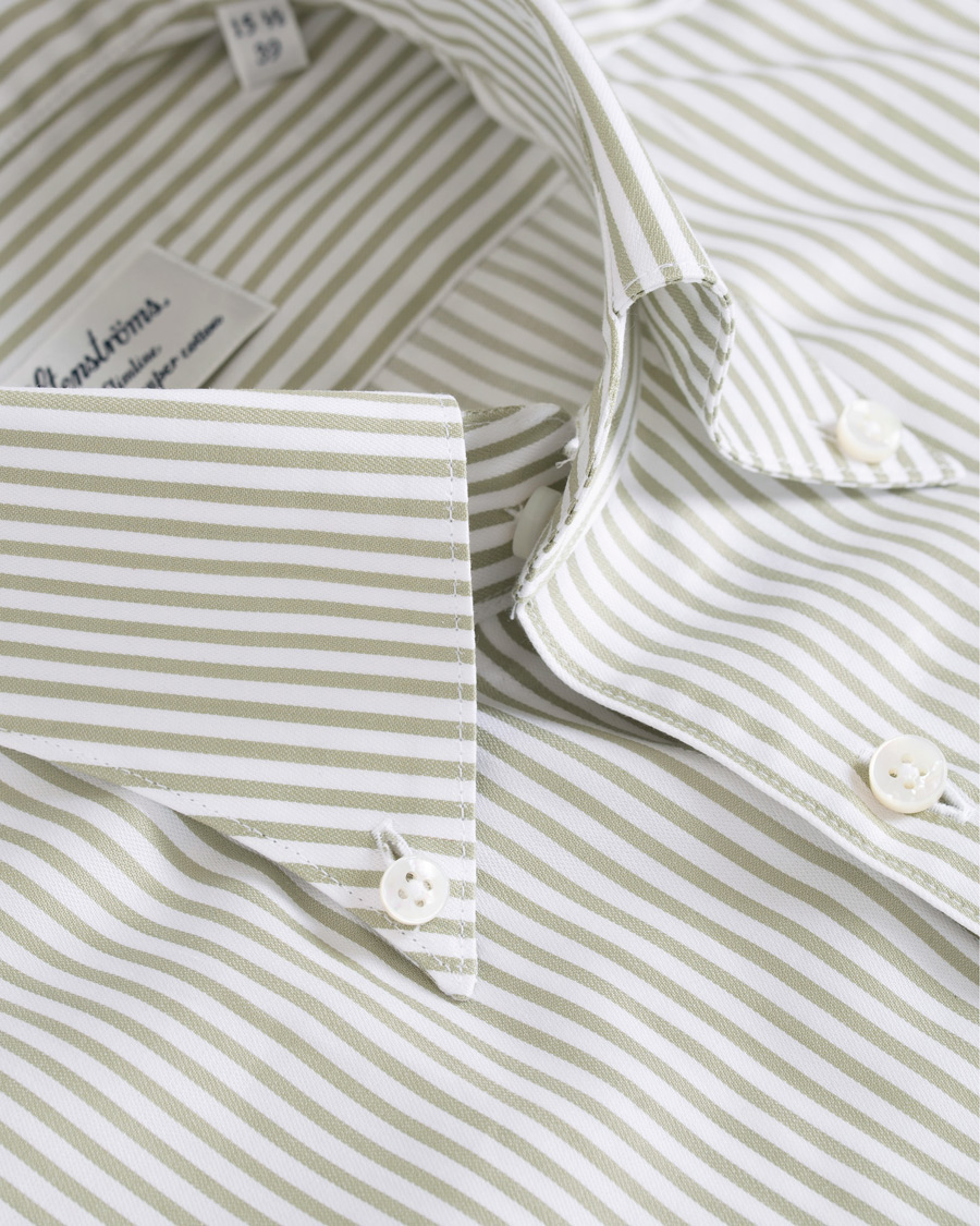 Herr | Skjortor | Stenströms | Slimline Striped Twill Button Down Shirt Green