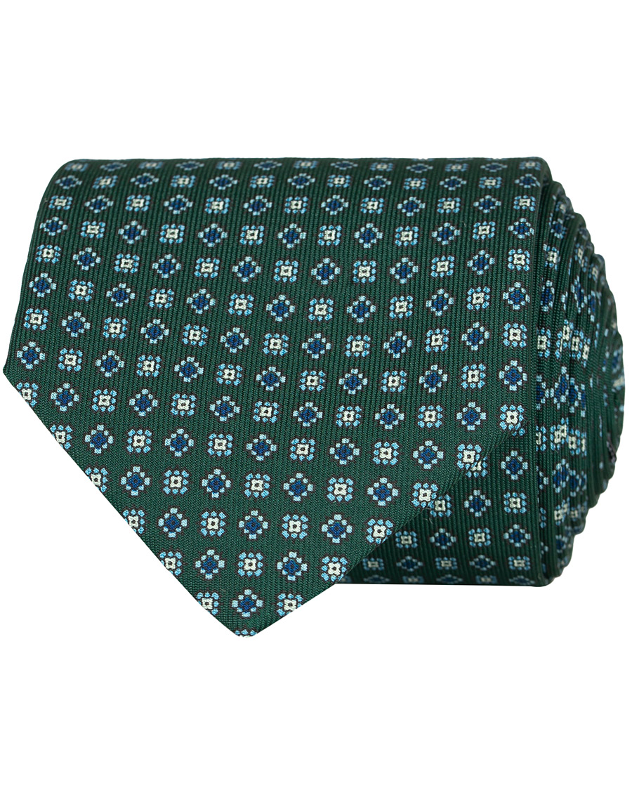 Herr | E. Marinella 3-Fold Printed Micro Pattern 8 cm Silk Tie Dark Green | E. Marinella | 3-Fold Printed Micro Pattern 8 cm Silk Tie Dark Green